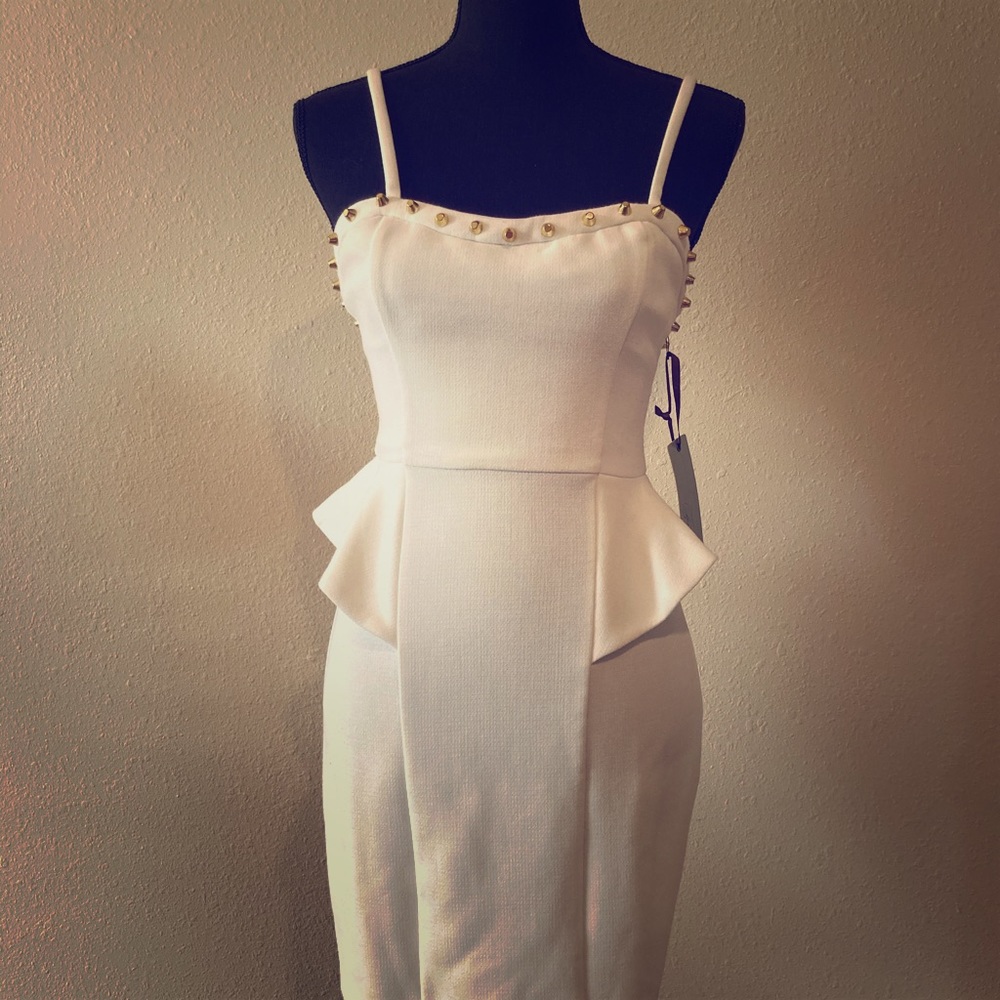 Cream studded peplum forever 21 mini dress size s